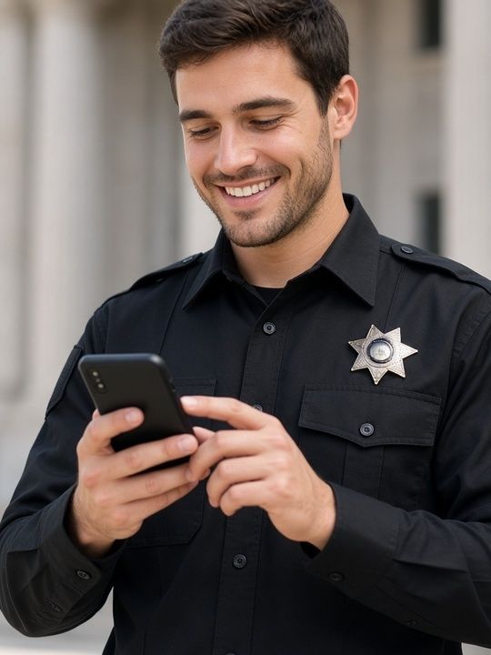 Officer approving a notice on his phone (AI-generated image)